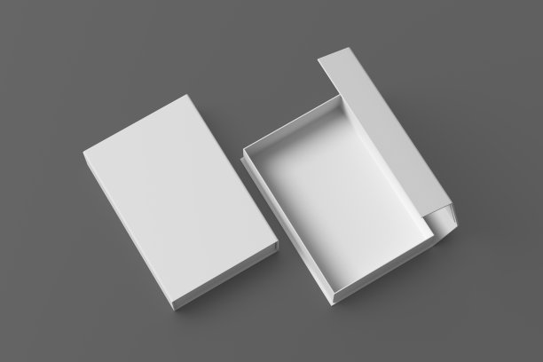 白色打开和关闭的长方形折叠礼盒模拟在灰色的背景。上面的视图。图片下载