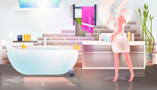 美女敷面膜摩登浴室图片下载