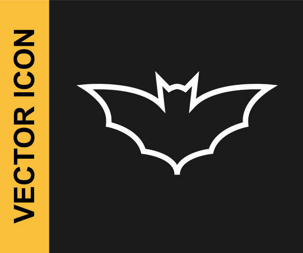 白线飞蝙蝠图标孤立在黑色图片下载