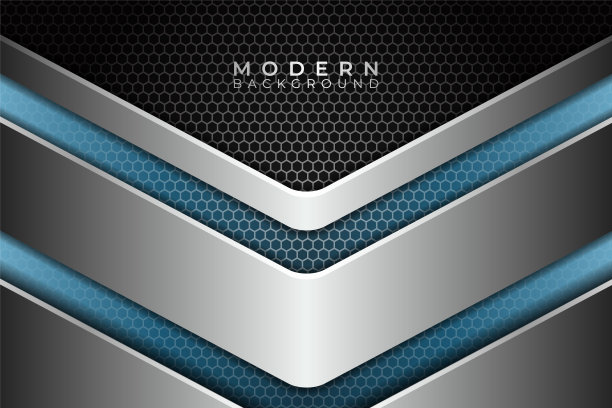 抽象现代技术金属光泽重叠箭头蓝色银与深色背景图片下载