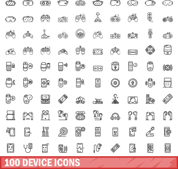 100个设备图标设置大纲风格图片下载