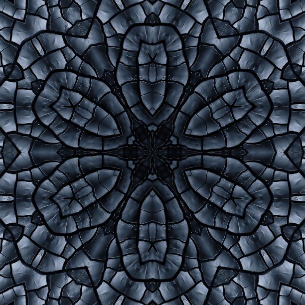 黑色纹理的焦木对称的背景。烧板特写。火灾的后果，万花筒效应图片下载