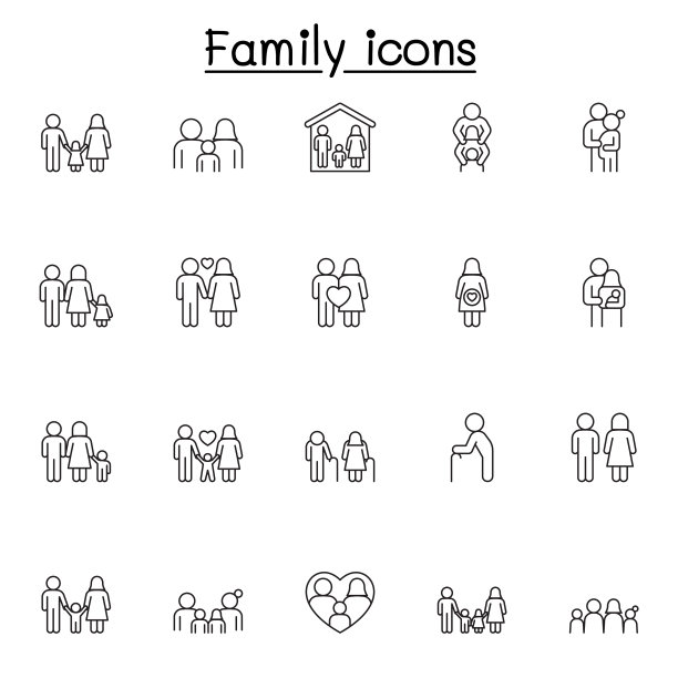家庭图标设置在细线风格图片下载