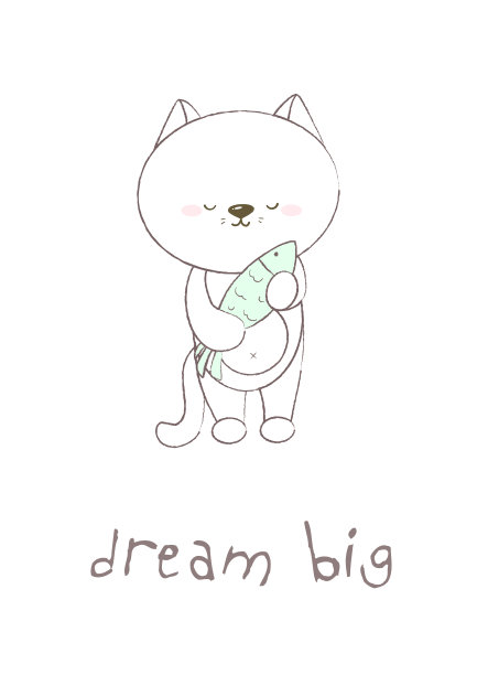 儿童插图动物猫明信片可爱的动物绘图图片下载