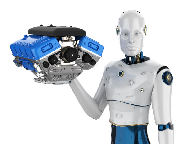 机器人抓住汽车发动机或机器隔离在白色上图片下载
