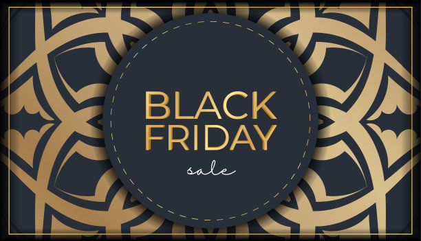 庆祝广告黑色星期五销售深蓝色与古老的金色装饰图片下载