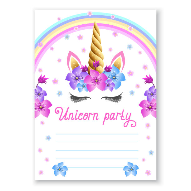 宝宝生日派对邀请函。神奇独角兽庆典邀请函。图片下载
