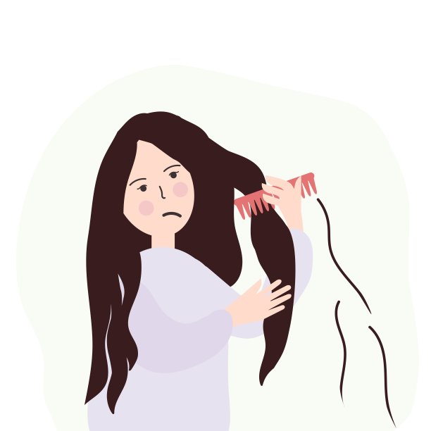 一个女人，一个女孩梳头发，头发掉了下来。面部表情。图片下载