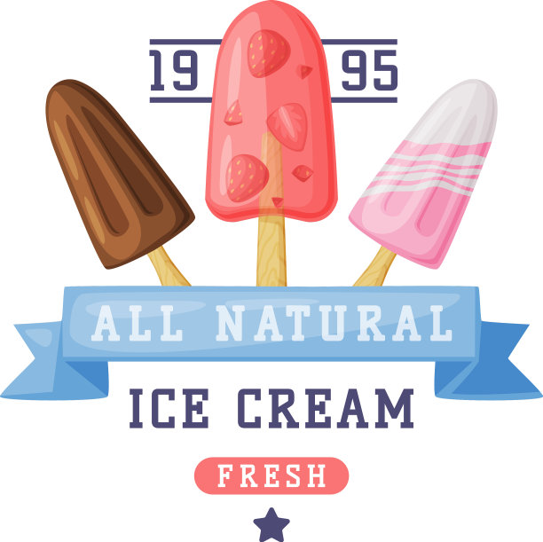 冰淇淋徽章和徽章与丝带和冰冻图片下载