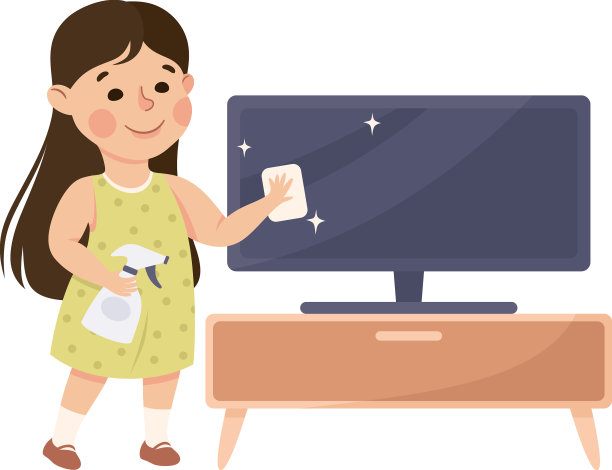 可爱的女孩做家务和打扫卫生图片下载