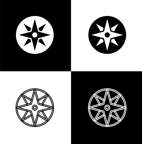 集风玫瑰图标孤立于黑白上图片下载