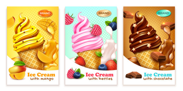 逼真详细的3d冰淇淋蛋筒广告横幅图片下载