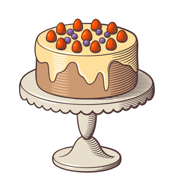 漂亮美味的蛋糕和新鲜的浆果放在蛋糕架上图片下载