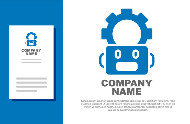 蓝色机器人设置图标隔离在白色上图片下载