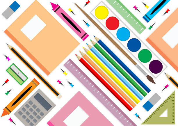 白色背景上的学生工具。图片下载