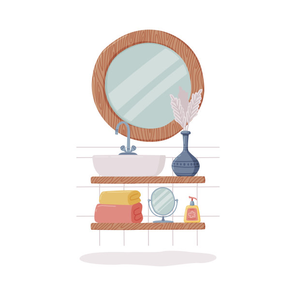 浴室或盥洗室内部与镜子和水槽与Tap矢量插图图片下载