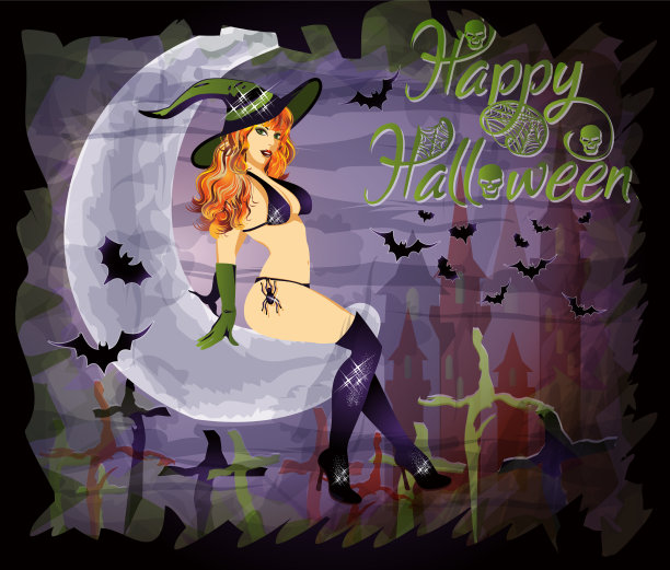 快乐的万圣节背景与满月图片下载