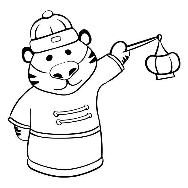 吉祥虎纸灯笼，2022年生肖符号矢量上色图片下载