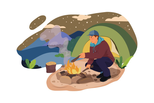 篝火旁的一个男人图片下载