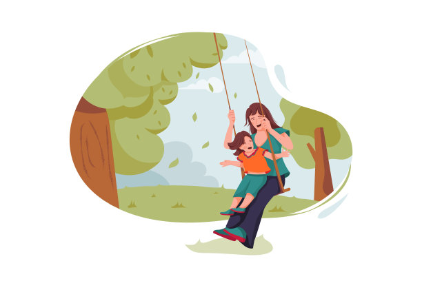 妈妈和女儿在公园里玩图片下载
