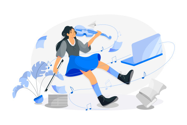 和一个拉小提琴的女孩一起上网络课程图片下载