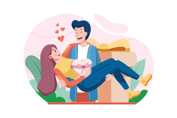 年轻快乐的男人抱着女人，背景中有一个人图片下载