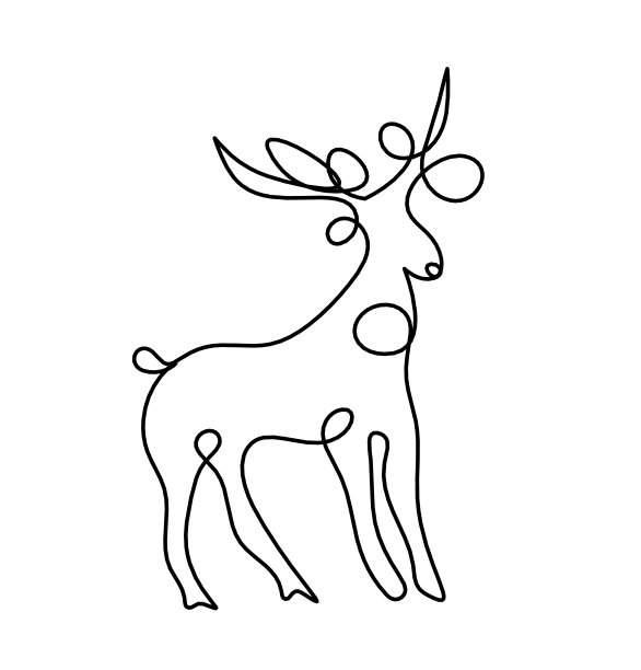 抽象的鹿的剪影如同在白色上画线图片下载