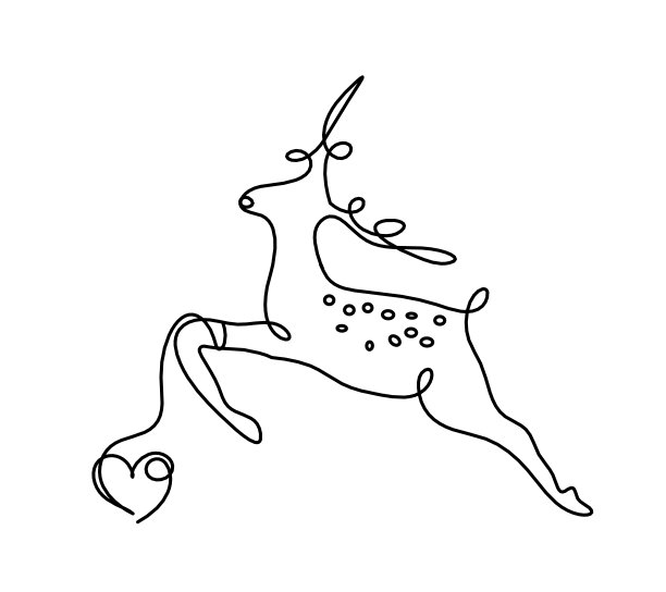 抽象的鹿和心的剪影，如同在白色上画线图片下载