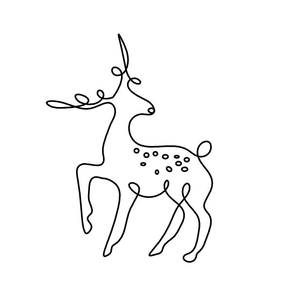 抽象的鹿的剪影如同在白色上画线图片下载