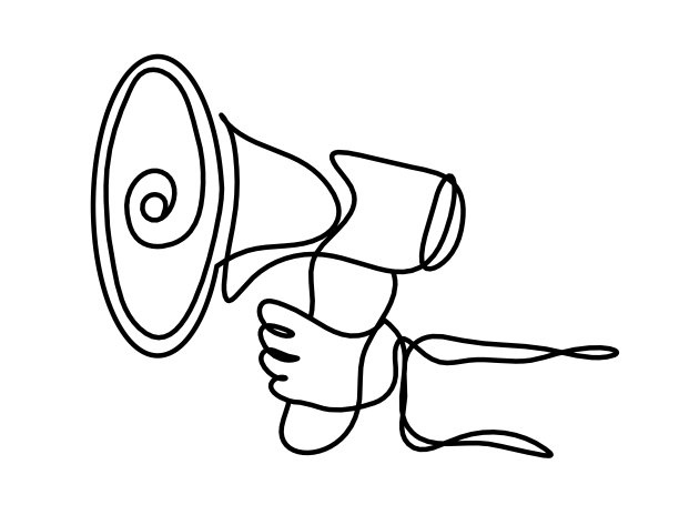 抽象的手和扩音器作为连续线绘制在白色背景上图片下载