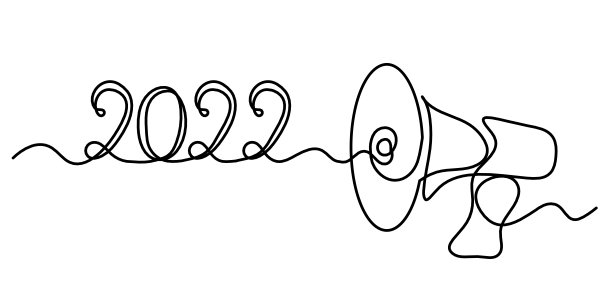 摘要文字“2022”和扩音器作为连续的线条绘制在白色背景上图片下载