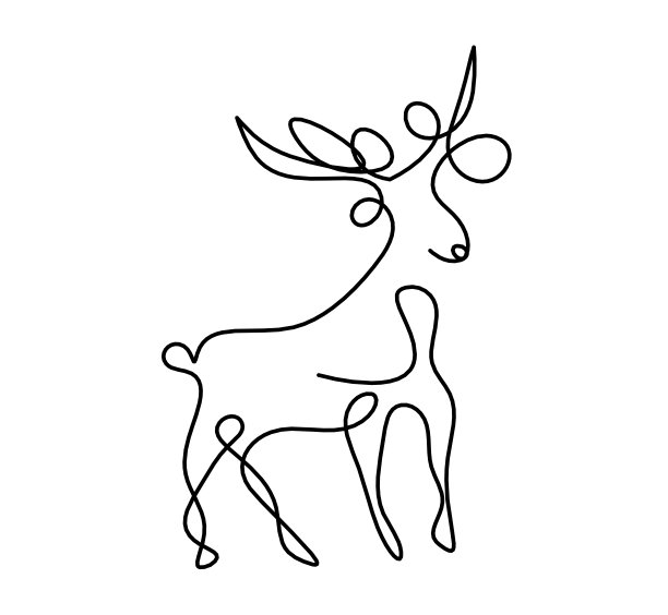 抽象的鹿的剪影如同在白色上画线图片下载