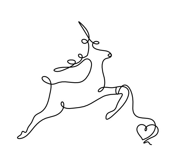 抽象的鹿和心的剪影，如同在白色上画线图片下载