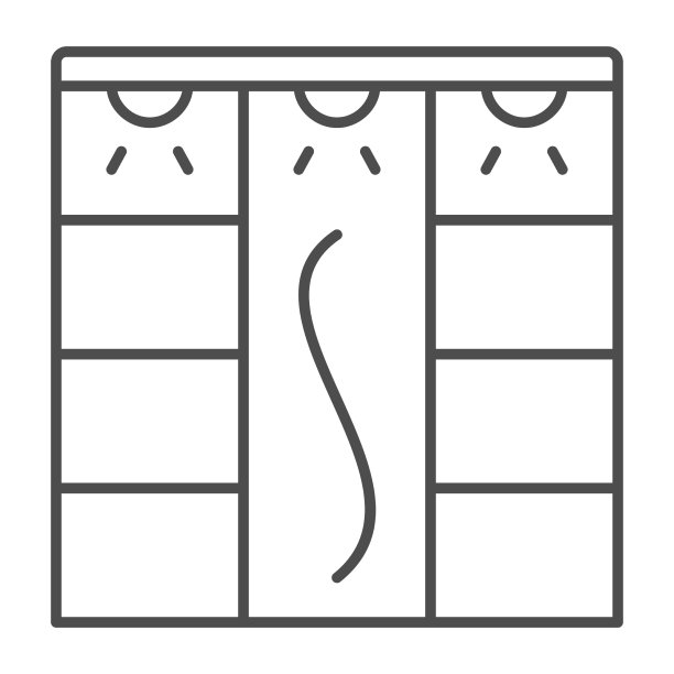 滑动衣柜与灯具细线图标图片下载