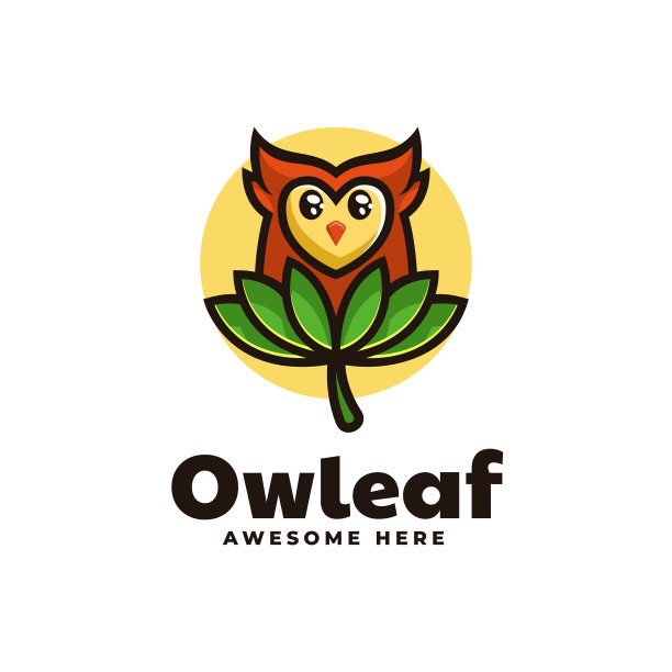 标志猫头鹰叶吉祥物卡通风格图片下载