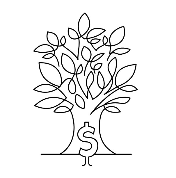 抽象的连续线条画作为树和美元在白色的背景图片下载
