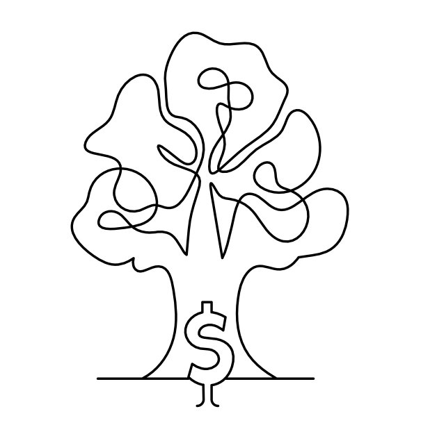 抽象的连续线条画作为树和美元在白色的背景图片下载
