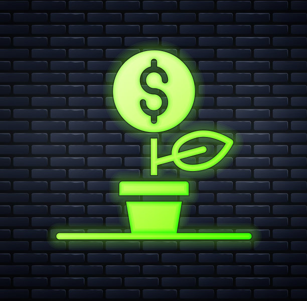发光的霓虹灯美元工厂图标孤立在砖图片下载