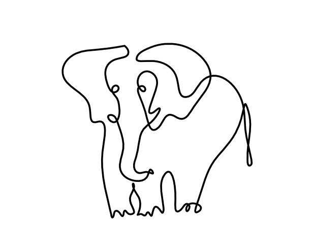 抽象大象的剪影就像白色上的线条图片下载