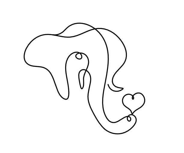 抽象的象的剪影与心的线条画在白色图片下载