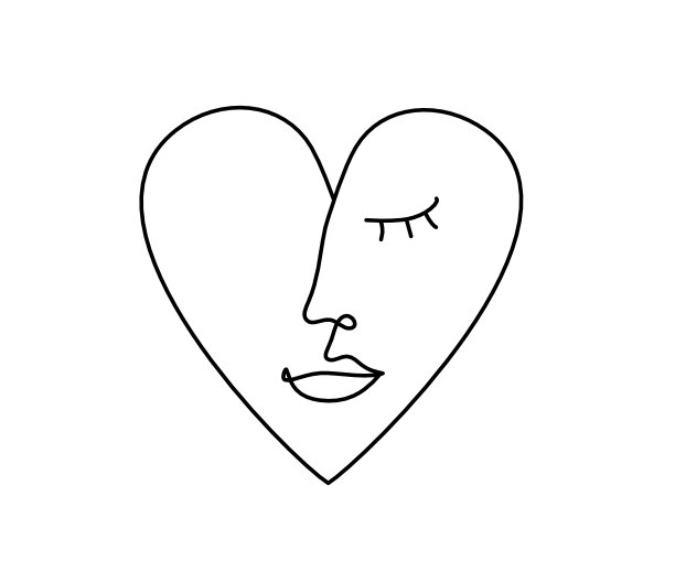 女人剪影的脸在形状的心像线画在白色上图片下载