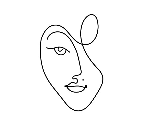 女人剪影的脸在形状的心像线画在白色上图片下载