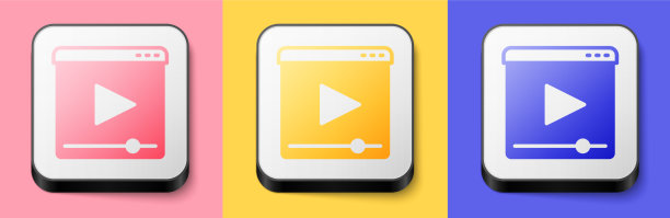 等距在线播放视频图标孤立在粉红色图片下载