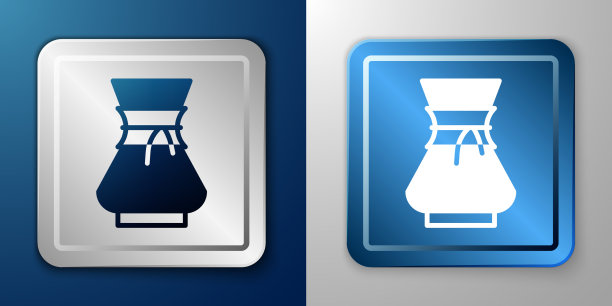 白色倒在咖啡机图标孤立在蓝色图片下载