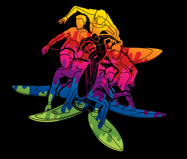 一组冲浪动作冲浪运动男子运动员图片下载