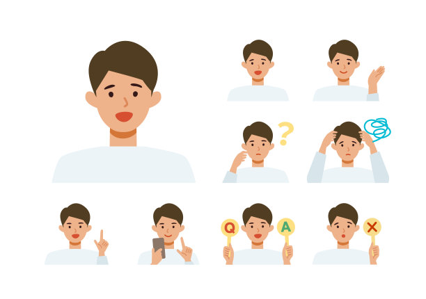 男人卡通人物头部收集集。人们面对头像和图标。男人微笑的特写图像。图片下载