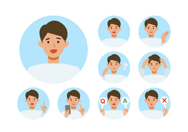 男人卡通人物头部收集集。人们面对头像和图标。男人微笑的特写图像。图片下载