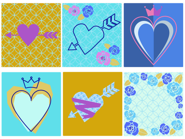 框架卡与日本图案和心脏主题图片下载