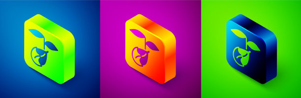 等距发芽图标分离上的蓝色紫色和图片下载