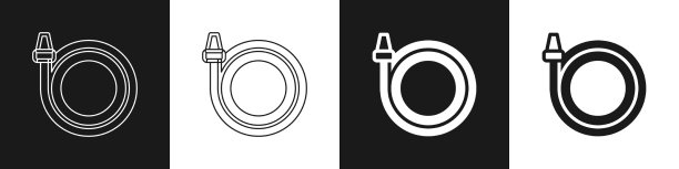 设置花园软管图标隔离在黑色和白色图片下载